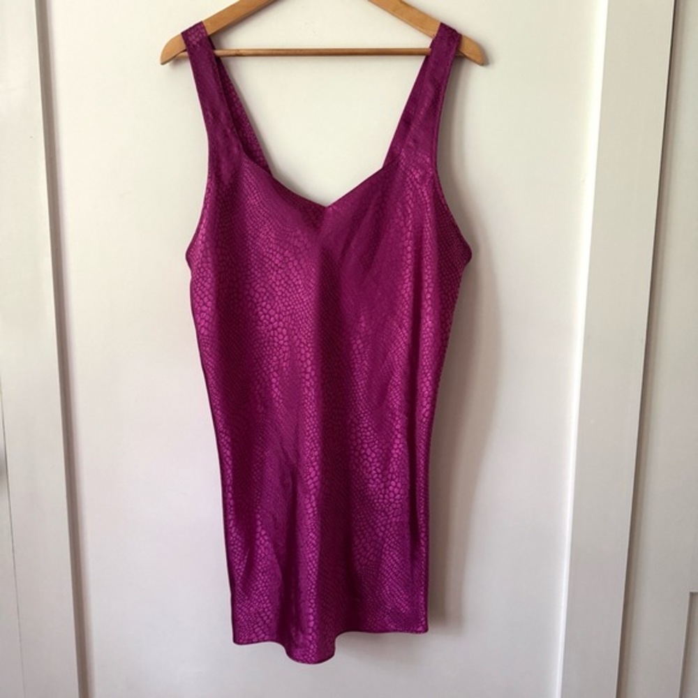 Vintage Magenta Pink Satin Slip Dress L Snakeskin Party Fairy Grunge Lingerie